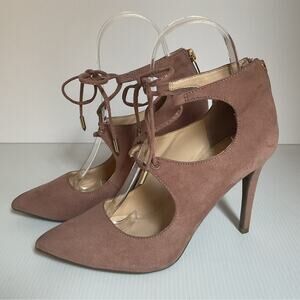 Marc Fisher Blush Suede Pointed Toe Lace-Up Cutout Heels Size 5.5M Zip Back